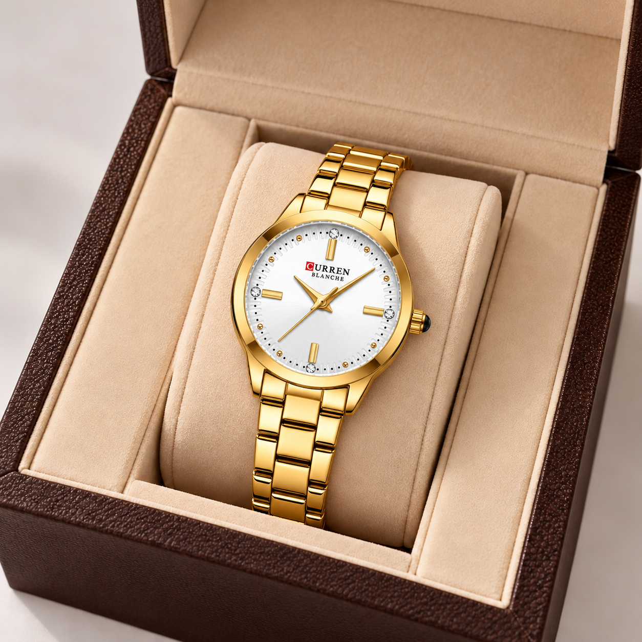 Relógio Feminino Évian Dourado Mostrador Branco Femme Montaise