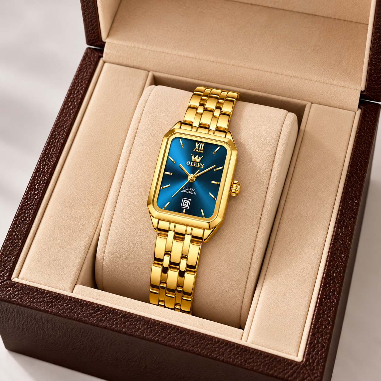 Relógio Feminino Lugano Dourado Mostrador Azul Femme Montaise