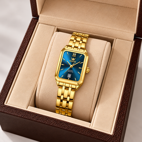 Relógio Feminino Lugano Dourado Mostrador Azul Femme Montaise