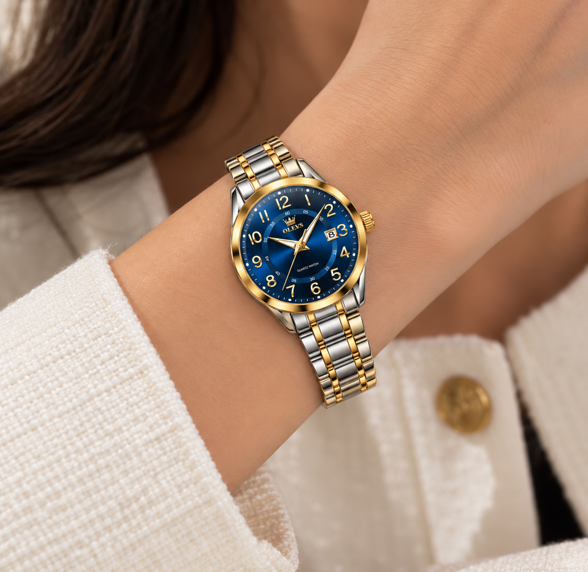 Relógio Feminino Lucerne Bicolor Mostrador Azul Femme Montaise