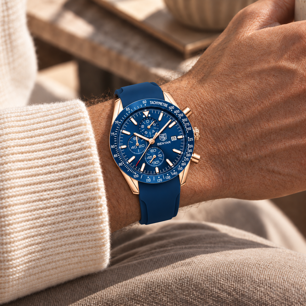Relógio Masculino Aletsch Azul Rosé Pulseira Azul Davos Montaise
