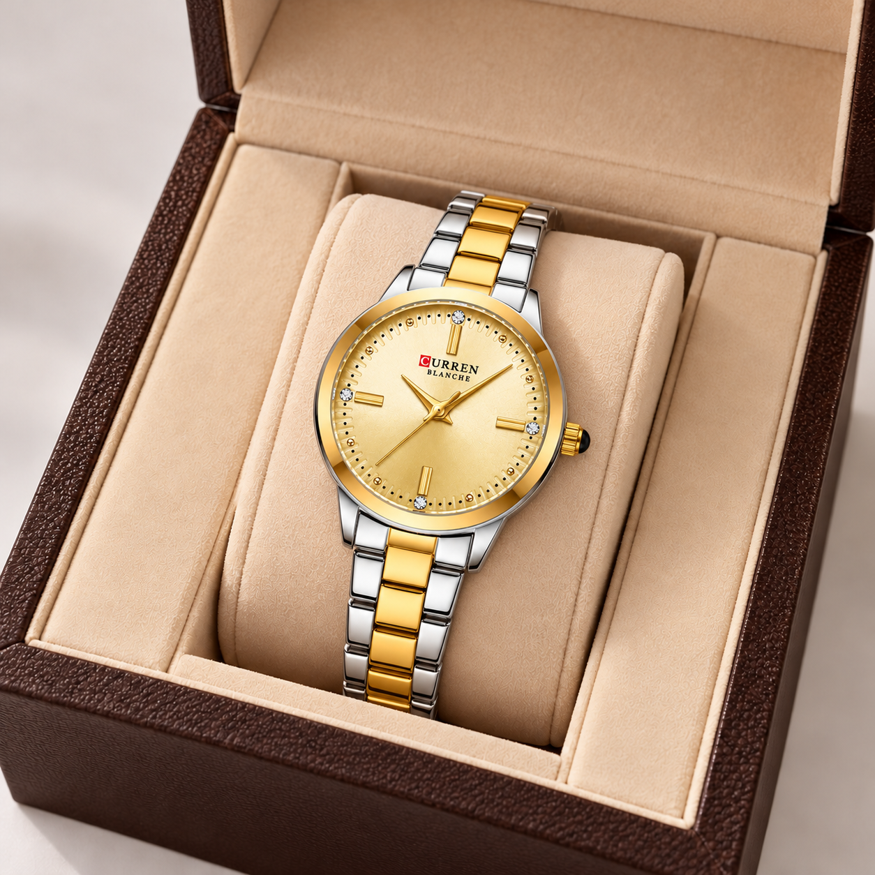 Relógio Feminino Évian Bicolor Mostrador Dourado Femme Montaise