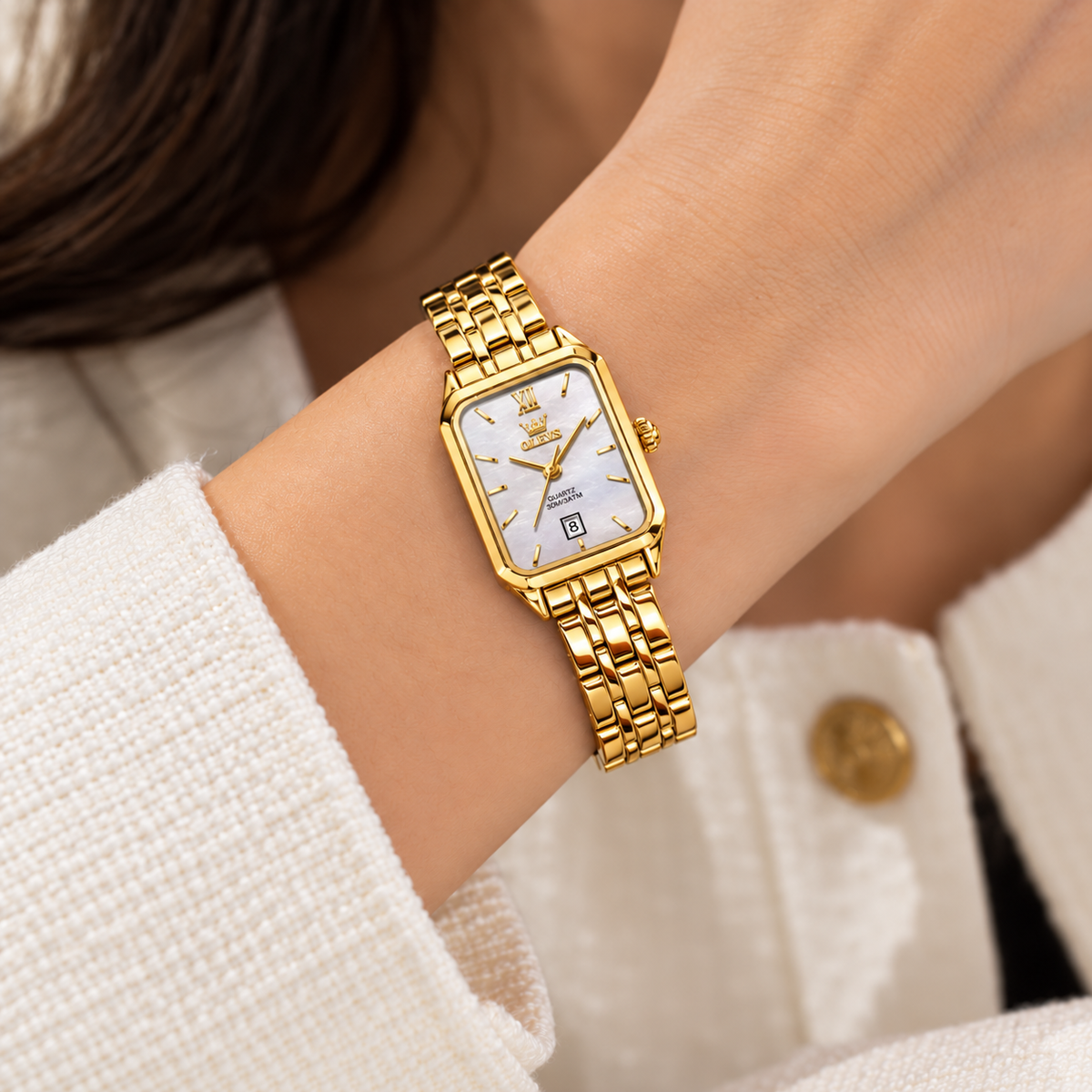 Relógio Feminino Lugano Dourado Mostrador Branco Femme Montaise