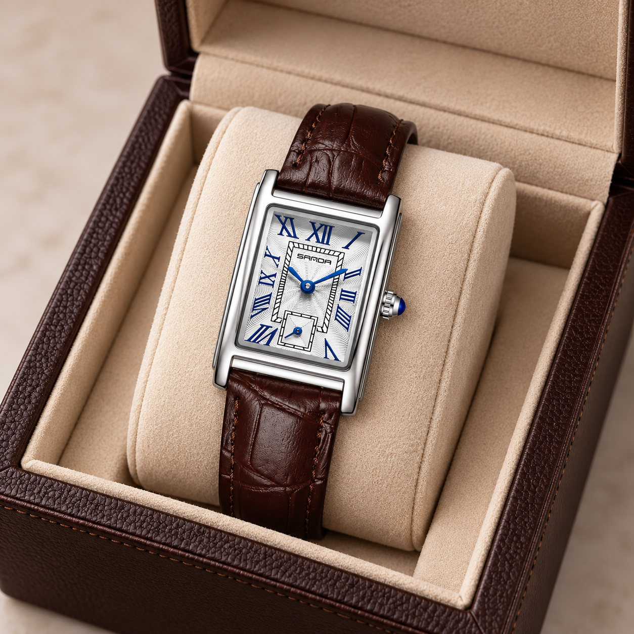 Relógio Feminino La Chaux Prateado Pulseira Marrom Femme Montaise