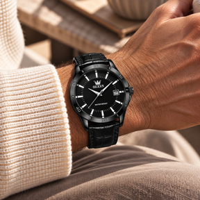 Relógio Masculino Varel Preto em Aço Preto e Couro Montaise