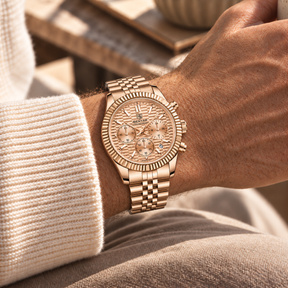 Relógio Masculino Eiger Dourado Rosé em Aço Alpenglow Montaise
