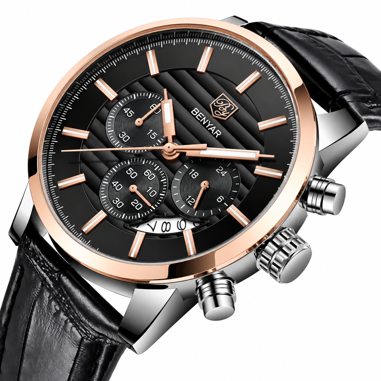 Relógio Masculino Corven Preto Rosé em Couro Montaise