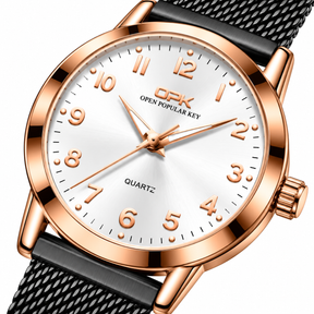 Relógio Feminino Annecy Rosé Pulseira Preta Mostrador Branco Femme Montaise