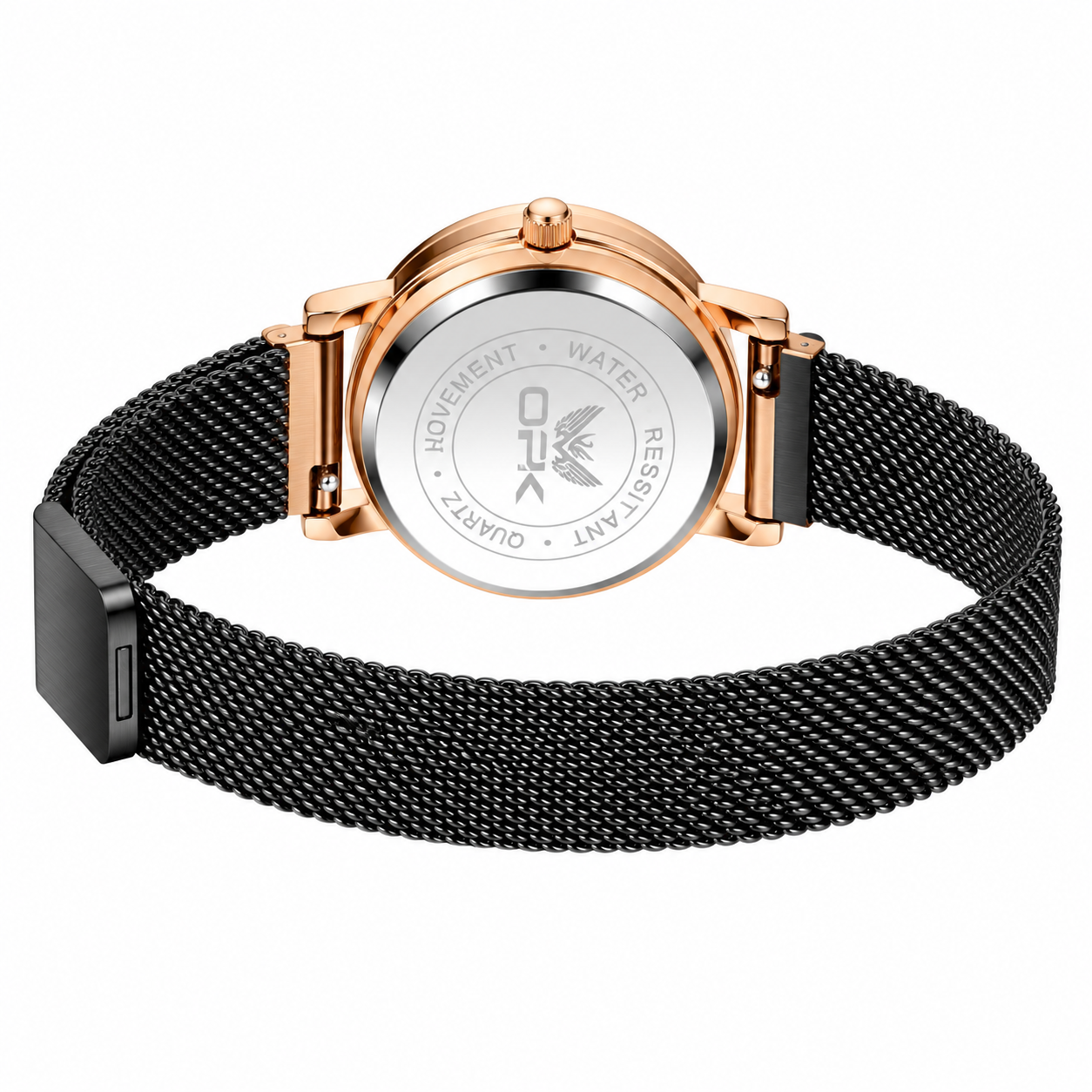 Relógio Feminino Annecy Rosé Pulseira Preta Mostrador Branco Femme Montaise