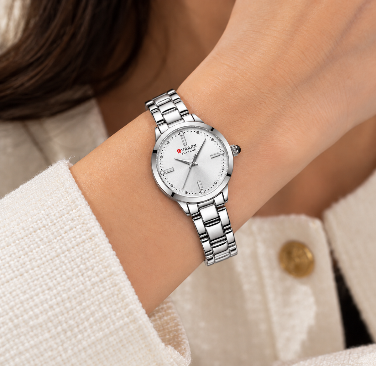 Relógio Feminino Évian Prateado Mostrador Branco Femme Montaise