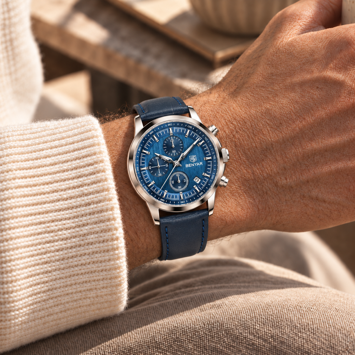 Relógio Masculino Lauter Azul em Couro Azul Grindelwald Montaise