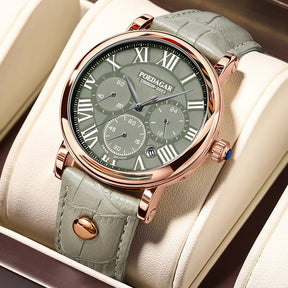 Relógio Masculino Ravelin Verde Rosé em Couro Montaise